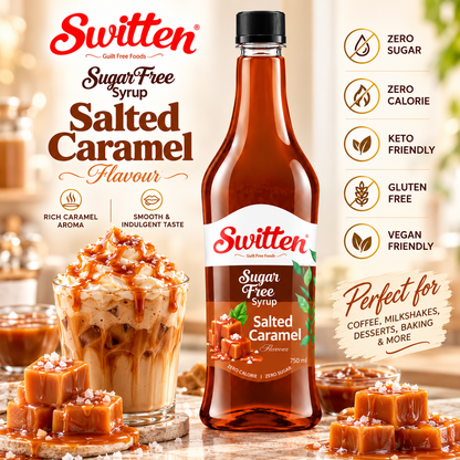 Switten Sugar Free Salted Caramel Syrup (750ml) I Diabetic Friendly | Concentrated Syrup | No Added Sugar | Cocktail, Mocktail, Sharbat I Keto friendly I Zero Calorie Sharbat