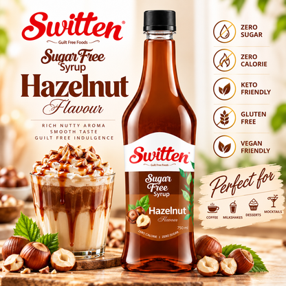Switten Sugar Free Hazelnut Syrup (750ml) I Diabetic Friendly | Concentrated Syrup | No Added Sugar | Cocktail, Mocktail, Sharbat I Keto friendly I Zero Calorie Sharbat