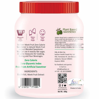 Switten Monk Fruit Sweetener 400g I White Sugar Substitute