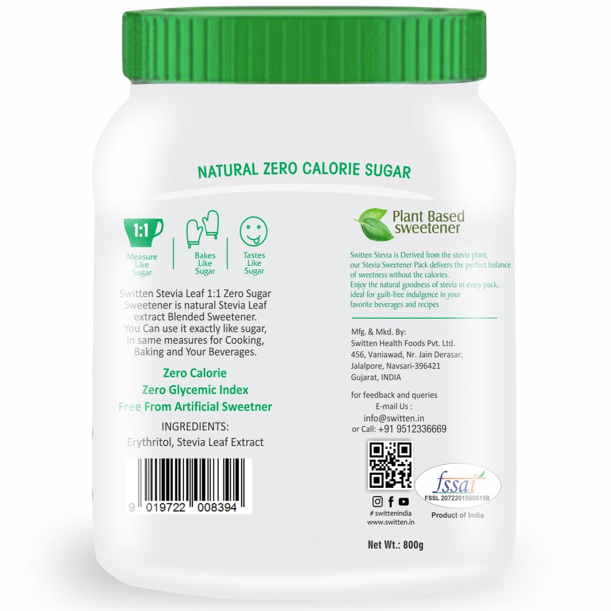 Switten Stevia Leaf Extract Sugar-Free Powder,  800g